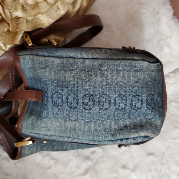 Authentic Gucci Blue Monogram Denim Shoulder Bag with Brown Leather Straps RARE! - Picture 5 of 16